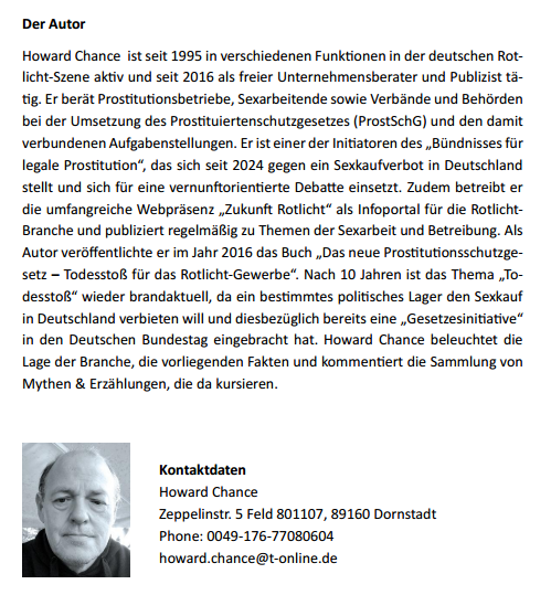 Howard Chance, Autor und Experte zur deutschen Rotlicht-Szene seit 1995, mit Kontaktinformationen.